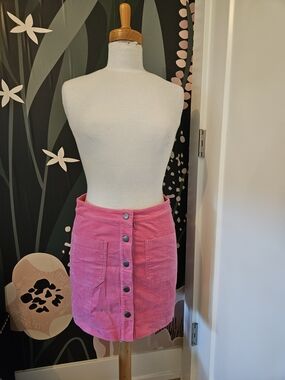 Cotton Candy Pink Button-Front Corduroy Mini Skirt